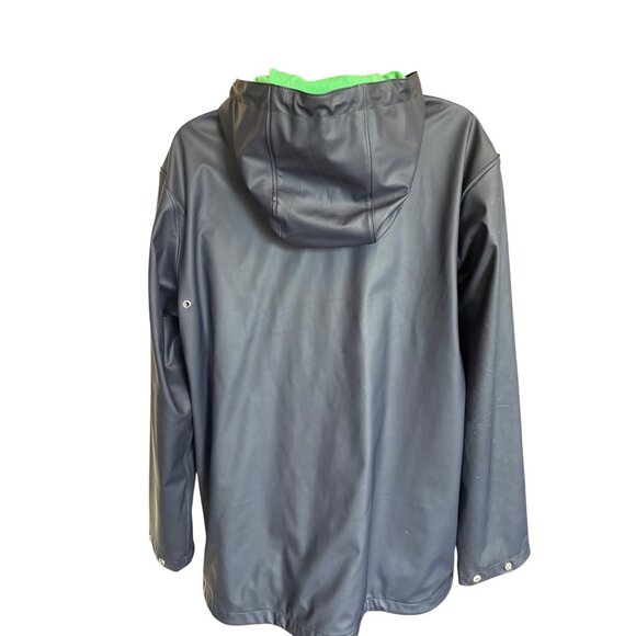Lands End Hooded Rain Jacket Womens M 10-12 Rubberized Waterproof Green Lining - Picture 3 of 11